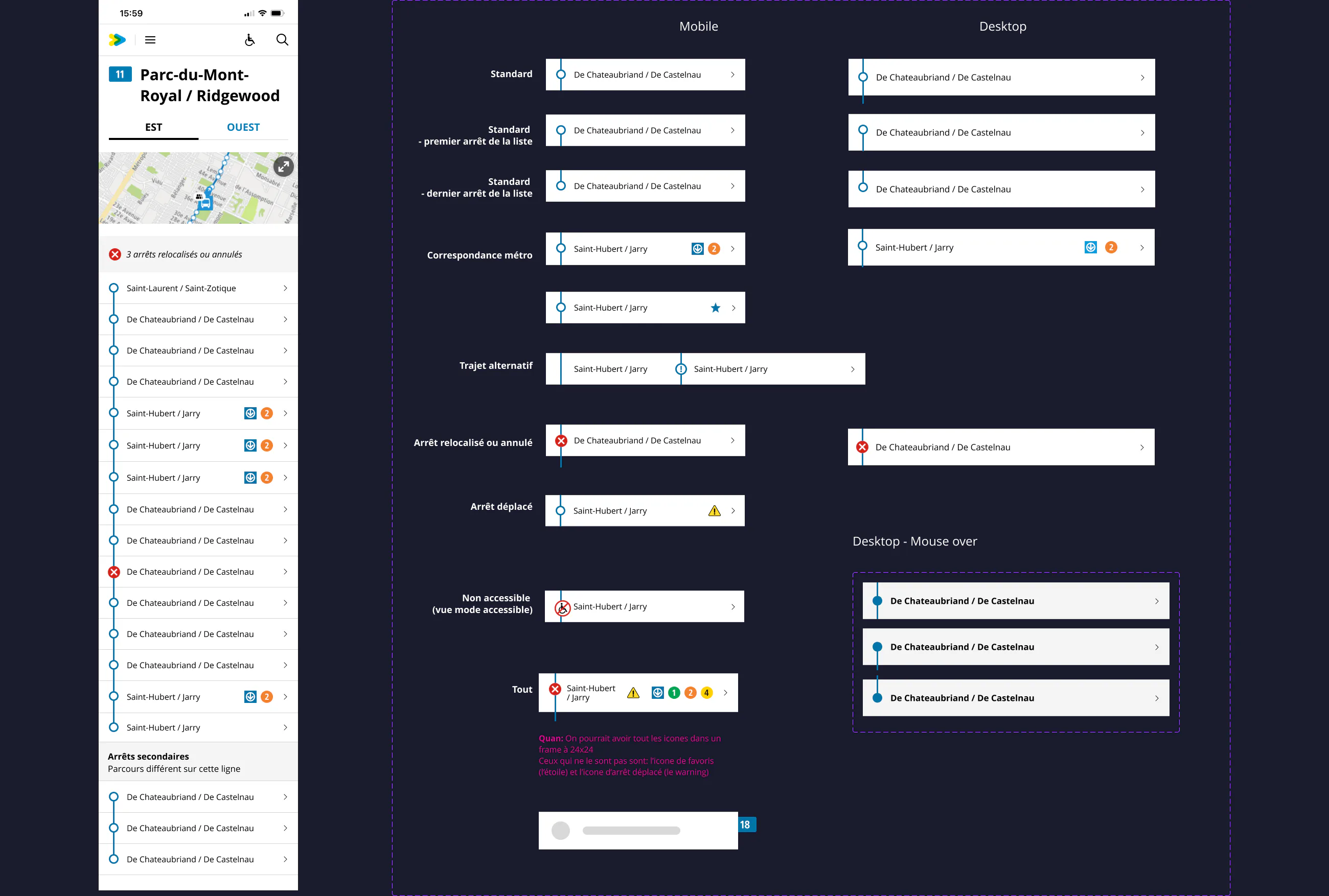 Bus line: stop use cases on mobile and desktop
