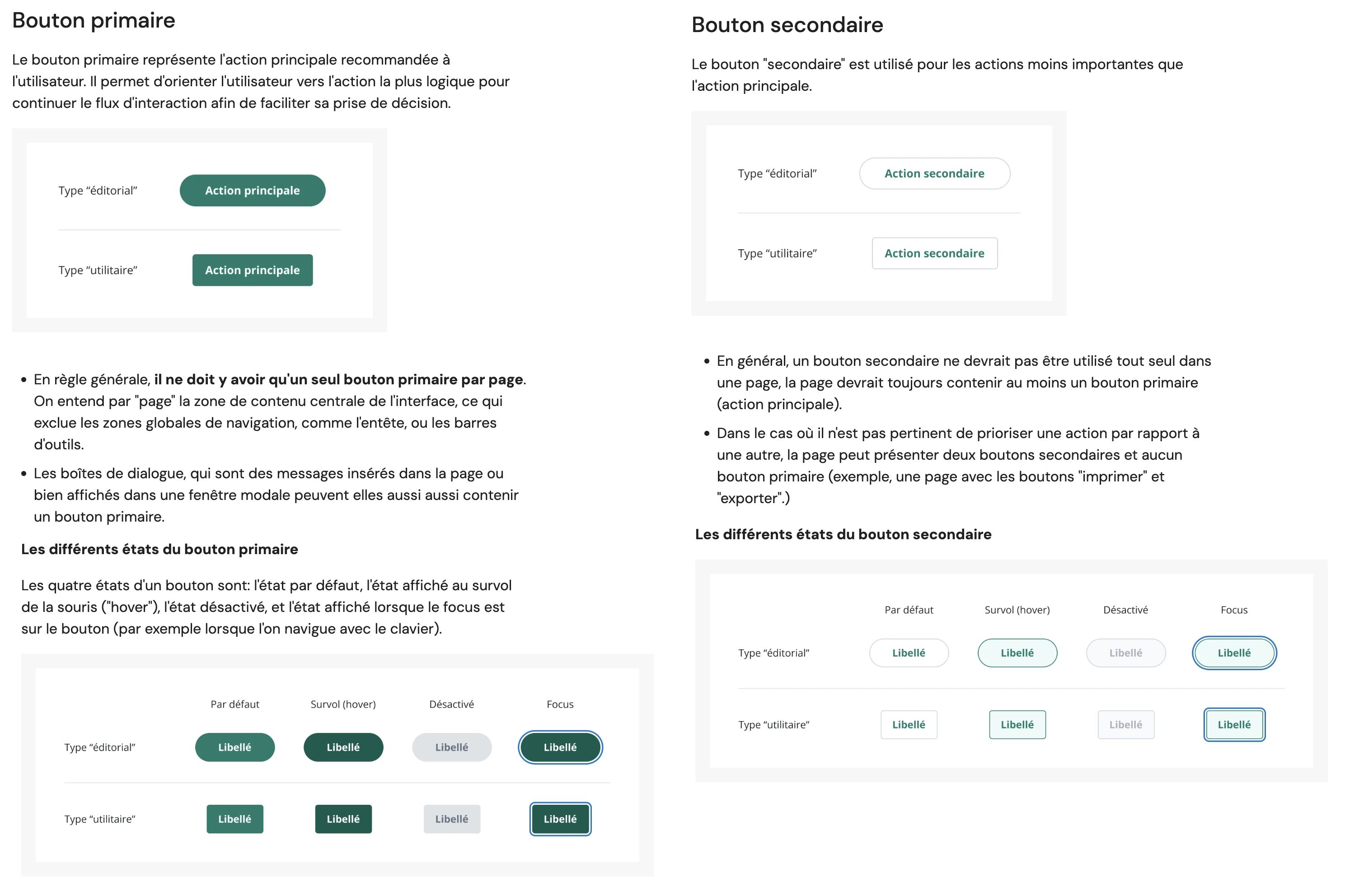 Buttons: primary and secondary, with their states