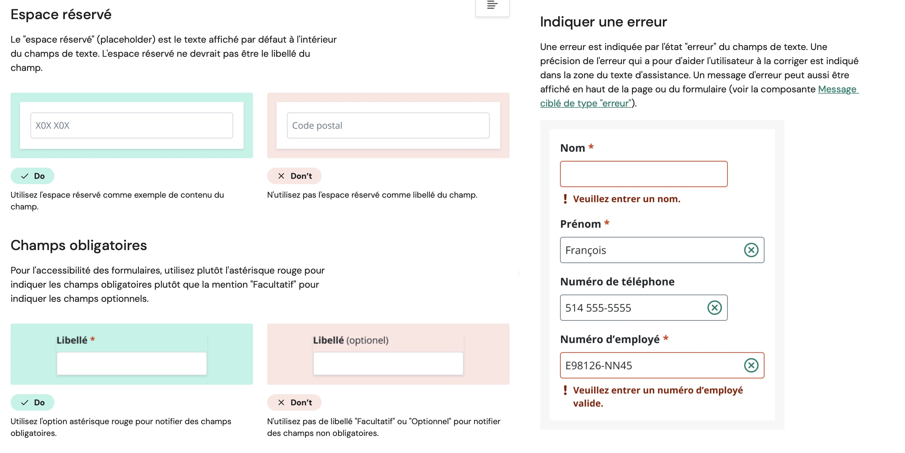 Text field: placeholders, required fields and error messages