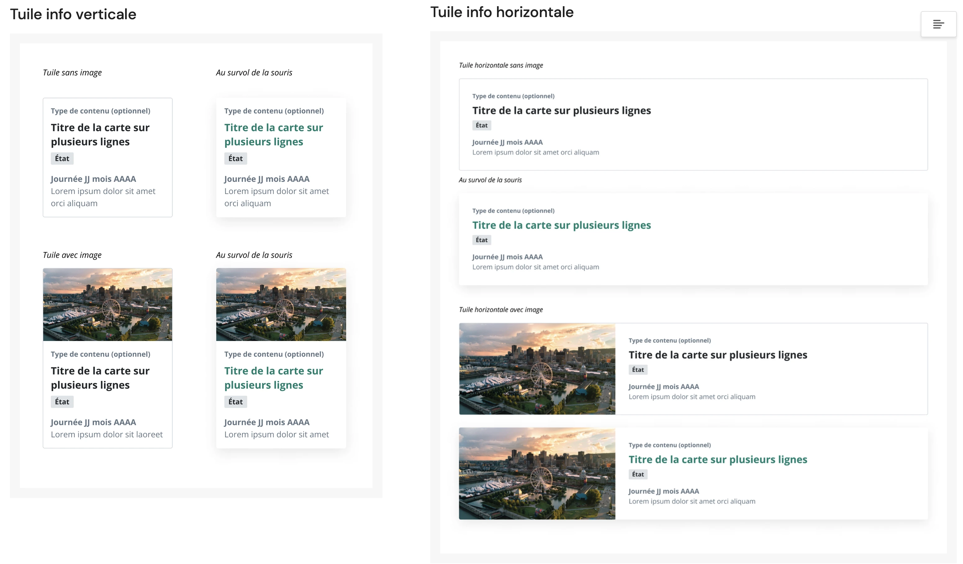 Info tiles: vertical and horizontal