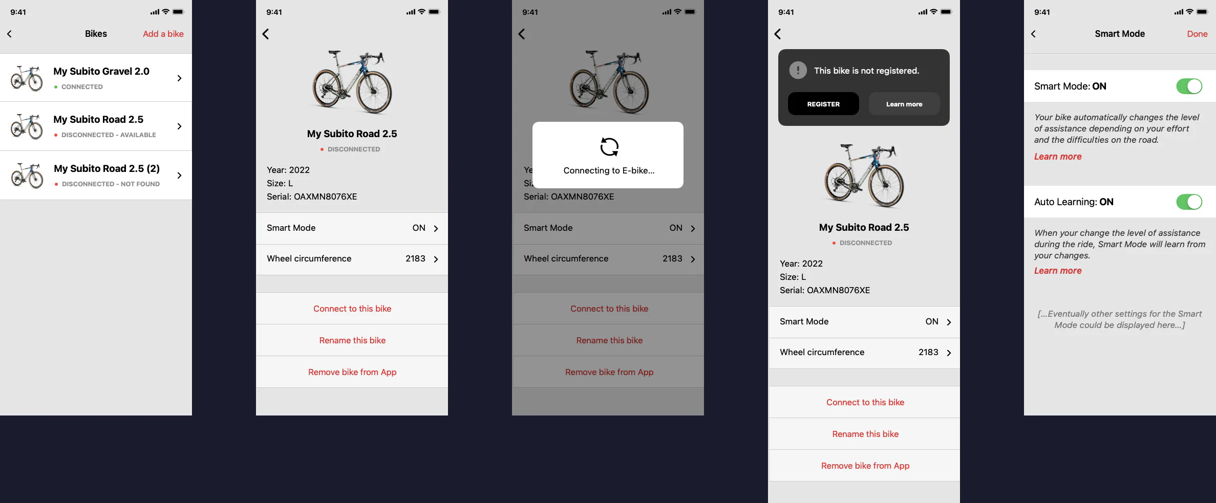 E-bike native iOS app: settings