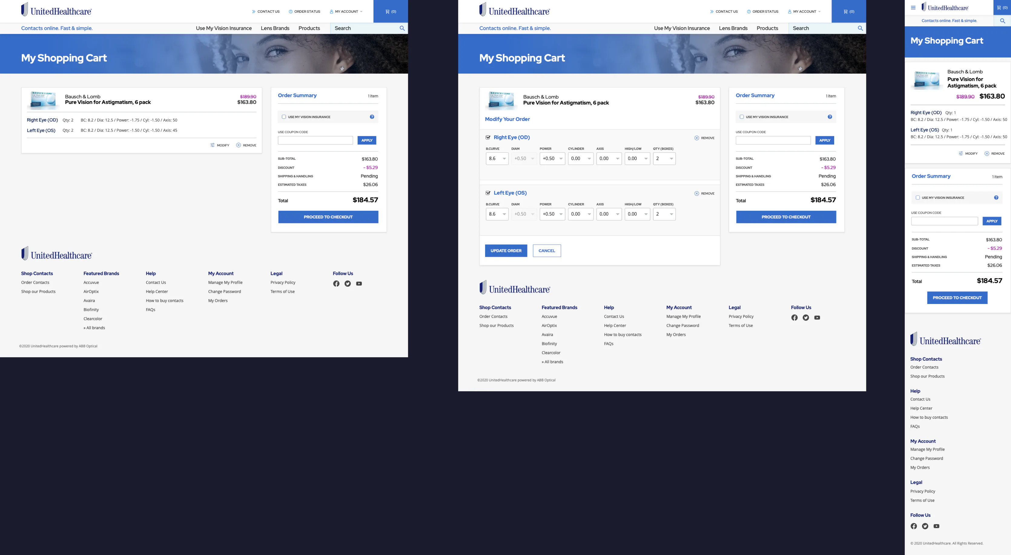 ABB Optical: shopping cart and order editing