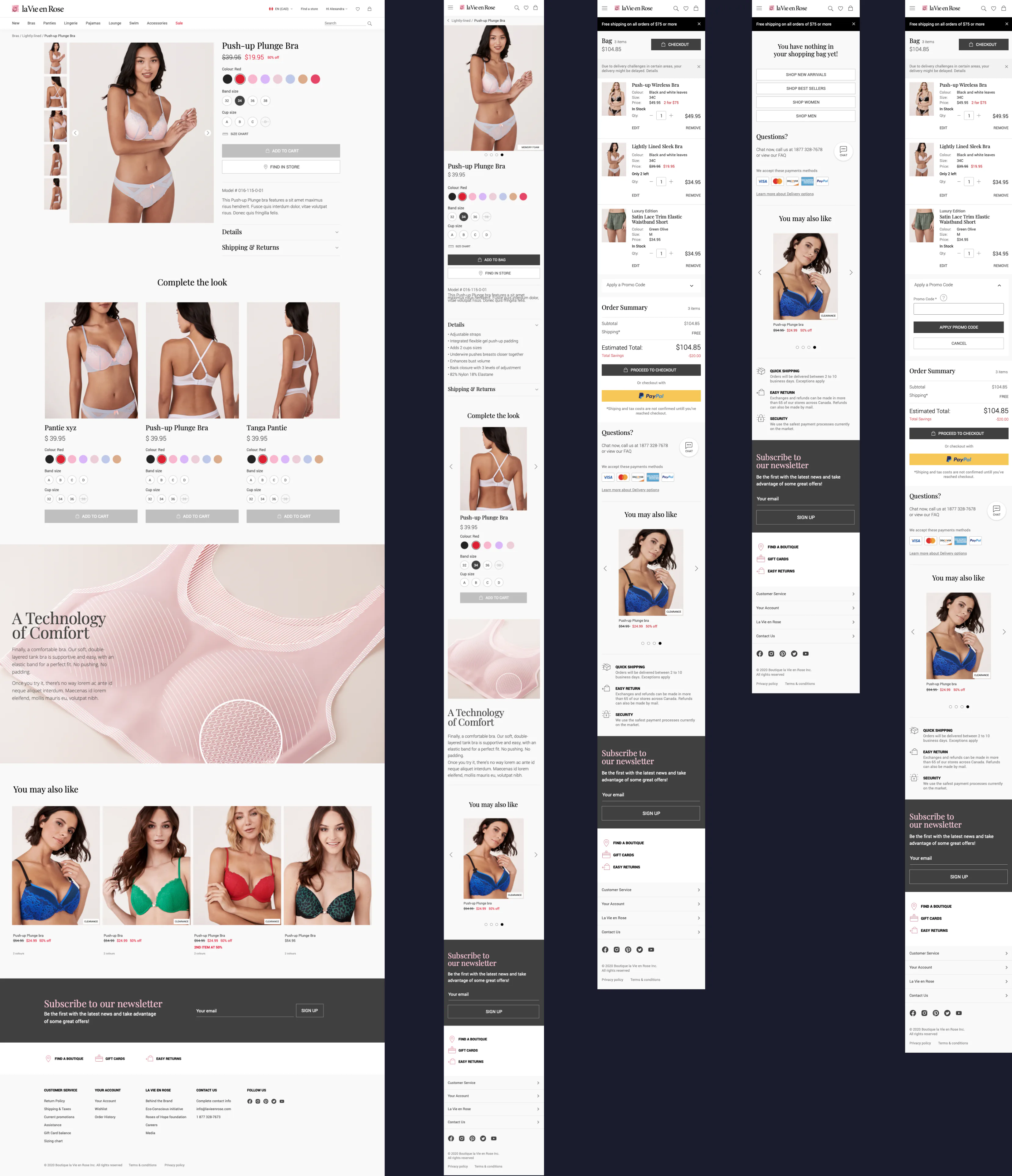 La Vie en Rose: product page and mobile shopping bag