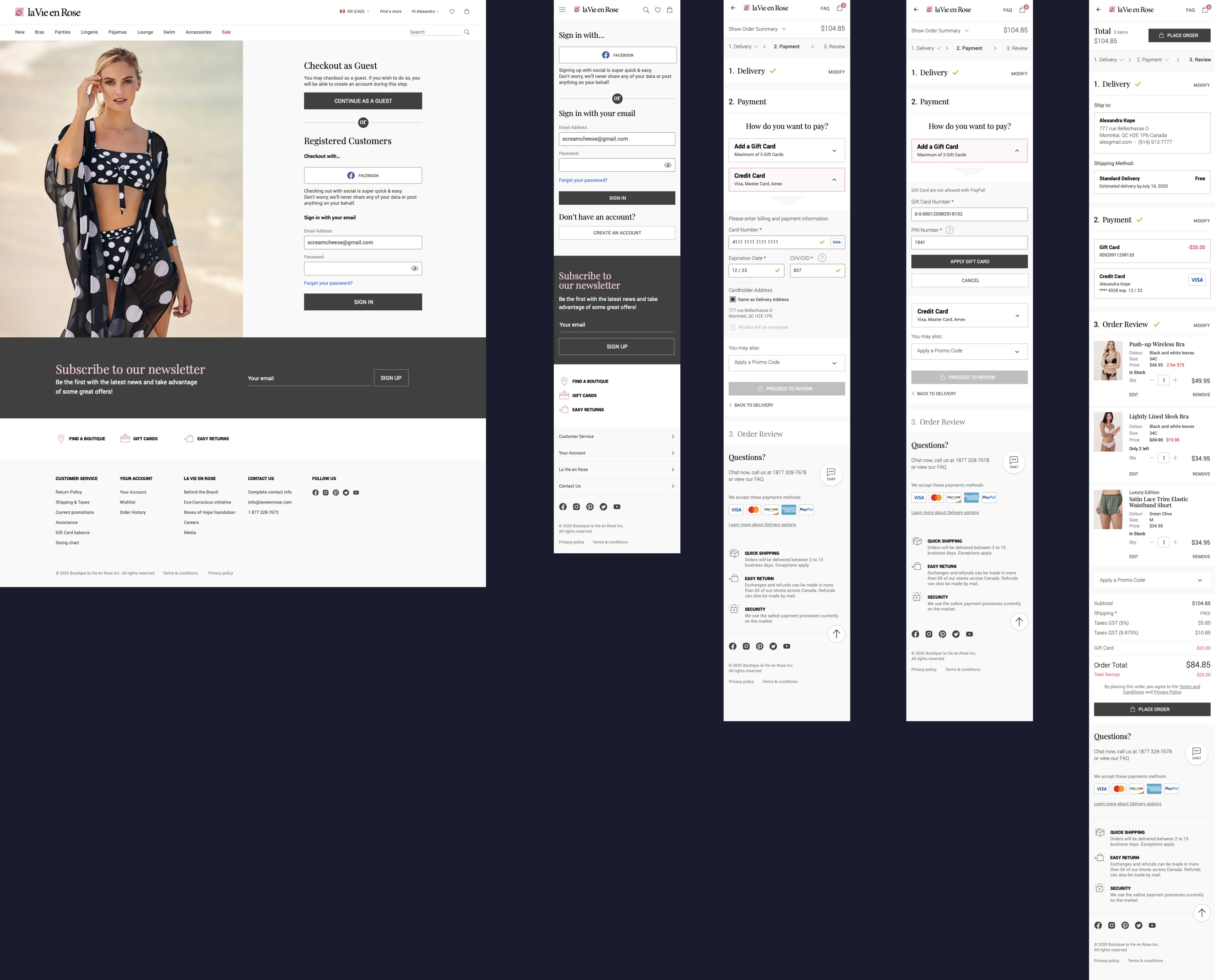 La Vie en Rose: sign-in and mobile checkout